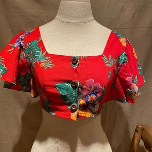Red floral crop top